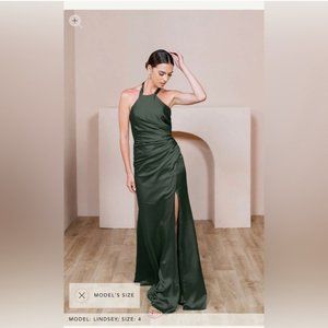 Reverly | Fallon Satin Dress | Size 6 | Olive